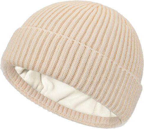 Fleece Lined Wool Fisherman Beanie for Men Women, Thermal Skull Cap Winter Hats, Cold Weather Warm Knit Cuffed Cap in Saudi Arabia