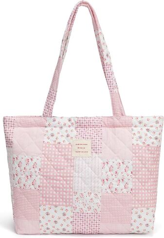 Quilted Tote Bag for Women, Cute Tote Bag with Top Zipper for College Work Travel Casual Shoulder Bag Purse handbags in Kuwait