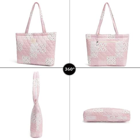 Quilted Tote Bag for Women, Cute Tote Bag with Top Zipper for College Work Travel Casual Shoulder Bag Purse handbags in Kuwait