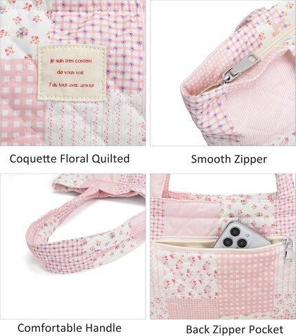 Quilted Tote Bag for Women, Cute Tote Bag with Top Zipper for College Work Travel Casual Shoulder Bag Purse handbags in Kuwait