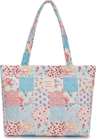 Quilted Tote Bag for Women, Cute Tote Bag with Top Zipper for College Work Travel Casual Shoulder Bag Purse handbags in Saudi Arabia