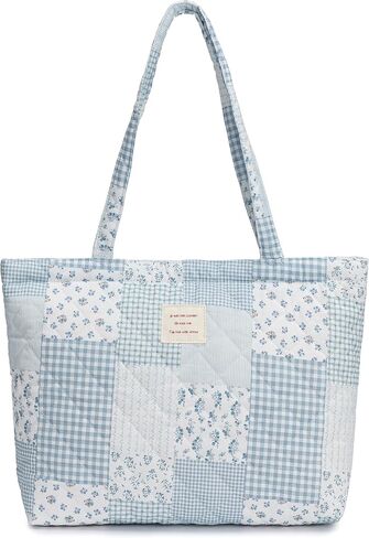 Quilted Tote Bag for Women, Cute Tote Bag with Top Zipper for College Work Travel Casual Shoulder Bag Purse handbags in Kuwait