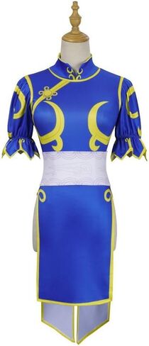 Game Chun Li Cosplay Costume Blue Cheongsam with Accessories Halloween Carnival Party Costume in Saudi Arabia