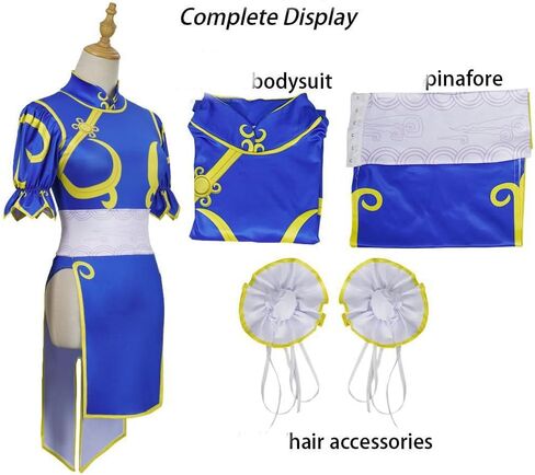 Game Chun Li Cosplay Costume Blue Cheongsam with Accessories Halloween Carnival Party Costume in Saudi Arabia