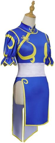 Game Chun Li Cosplay Costume Blue Cheongsam with Accessories Halloween Carnival Party Costume in Saudi Arabia
