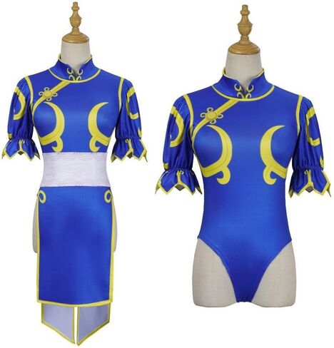 Game Chun Li Cosplay Costume Blue Cheongsam with Accessories Halloween Carnival Party Costume in Saudi Arabia