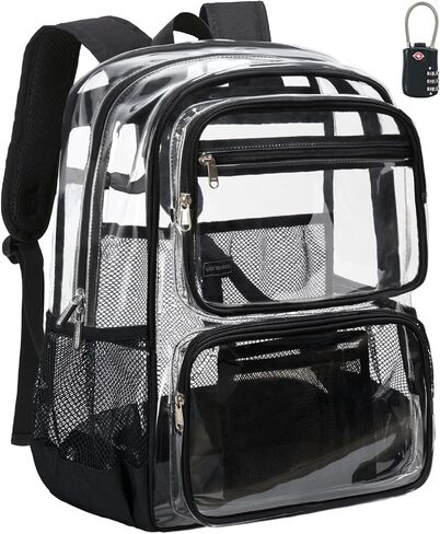 Vorspack Clear Backpack Heavy Duty - Large Clear Bookbag with TSA Lock Transparent See Through Backpacks for School, Work, Travel - Black in Saudi Arabia