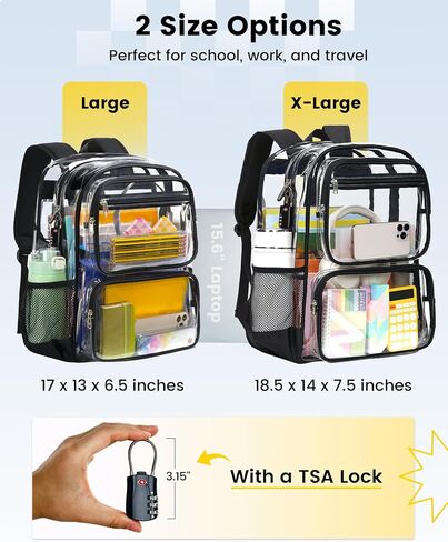 Vorspack Clear Backpack Heavy Duty - Large Clear Bookbag with TSA Lock Transparent See Through Backpacks for School, Work, Travel - Black in Saudi Arabia