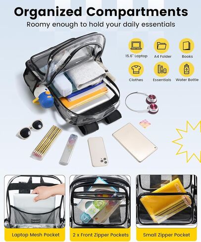 Vorspack Clear Backpack Heavy Duty - Large Clear Bookbag with TSA Lock Transparent See Through Backpacks for School, Work, Travel - Black in Saudi Arabia