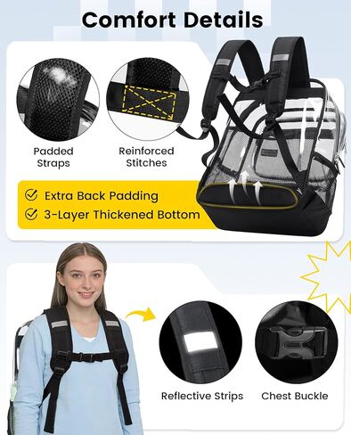 Vorspack Clear Backpack Heavy Duty - Large Clear Bookbag with TSA Lock Transparent See Through Backpacks for School, Work, Travel - Black in Saudi Arabia