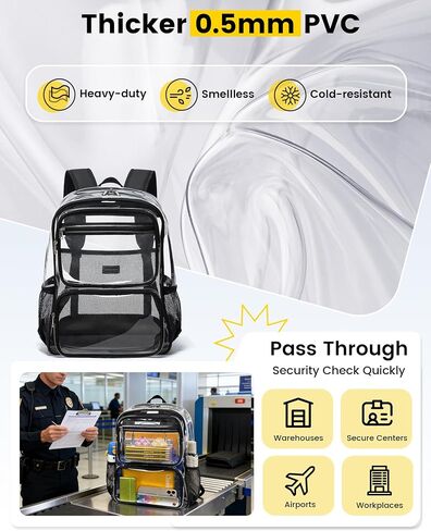 Vorspack Clear Backpack Heavy Duty - Large Clear Bookbag with TSA Lock Transparent See Through Backpacks for School, Work, Travel - Black in Saudi Arabia