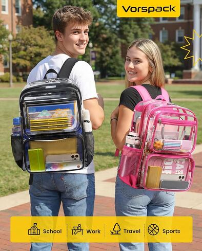 Vorspack Clear Backpack Heavy Duty - Large Clear Bookbag with TSA Lock Transparent See Through Backpacks for School, Work, Travel - Black in Saudi Arabia