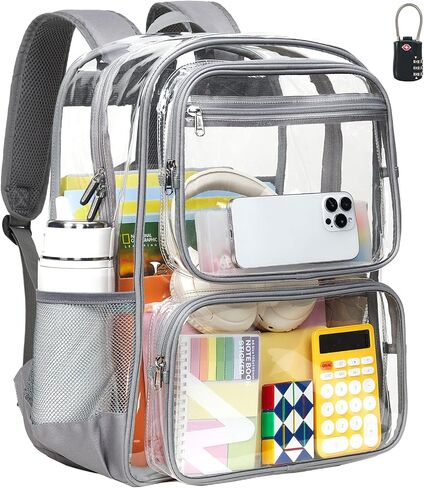 Vorspack Clear Backpack Heavy Duty - Large Clear Bookbag with TSA Lock Transparent See Through Backpacks for School, Work, Travel - Black in Saudi Arabia
