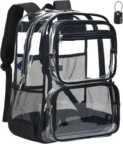 Vorspack Clear Backpack Heavy Duty - Large Clear Bookbag with TSA Lock Transparent See Through Backpacks for School, Work, Travel - Black in Saudi Arabia