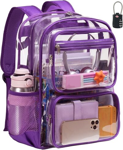 Vorspack Clear Backpack Heavy Duty - Large Clear Bookbag with TSA Lock Transparent See Through Backpacks for School, Work, Travel - Black in Saudi Arabia