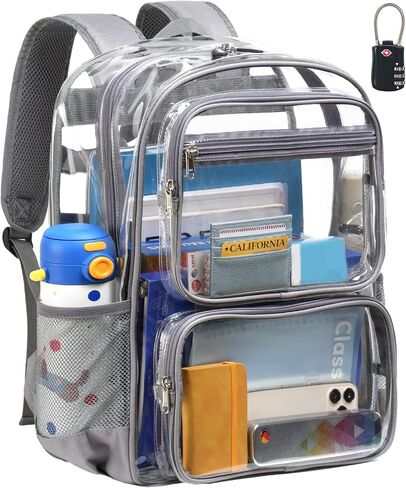 Vorspack Clear Backpack Heavy Duty - Large Clear Bookbag with TSA Lock Transparent See Through Backpacks for School, Work, Travel - Black in Saudi Arabia