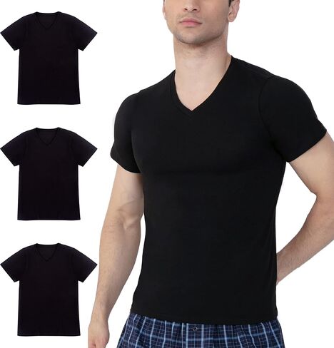 Vanever Men's V Neck T-Shirts, Cotton 3-Pack Undershirts, Ultra-Soft Breathable Short Sleeve Tee, Muscle Fit Tagless in Saudi Arabia
