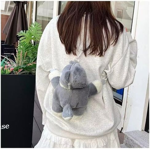 Cute Plush Husky Dog Shoulder Messenger Bag, Plush Dog Crossbody Bag, Stuffed Animal Backpack for Women (Gray) in Saudi Arabia