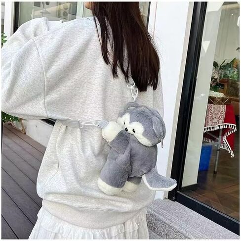 Cute Plush Husky Dog Shoulder Messenger Bag, Plush Dog Crossbody Bag, Stuffed Animal Backpack for Women (Gray) in Saudi Arabia