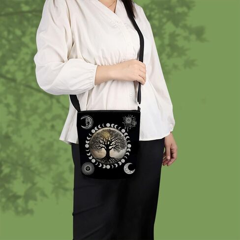 Tree of Life Print Canvas Crossbody Bag, Adjustable Strap Lightweight Purse with Top Zipper & Inner Pocket, Daily Shoulder Bag Gift for Women -3 in Saudi Arabia