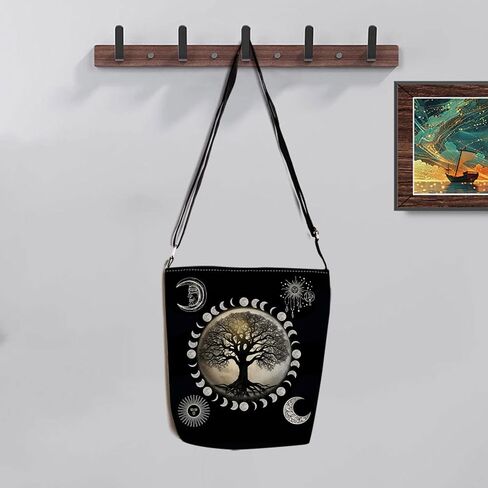 Tree of Life Print Canvas Crossbody Bag, Adjustable Strap Lightweight Purse with Top Zipper & Inner Pocket, Daily Shoulder Bag Gift for Women -3 in Saudi Arabia