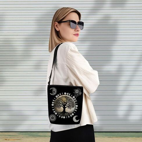 Tree of Life Print Canvas Crossbody Bag, Adjustable Strap Lightweight Purse with Top Zipper & Inner Pocket, Daily Shoulder Bag Gift for Women -3 in Saudi Arabia