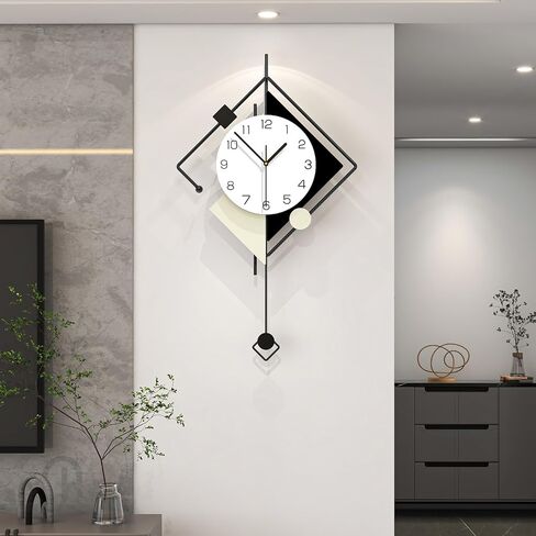 Modern Wall Clock for Living Room Decor Big Decorative Metal Wall Clock with Pendulum 15 Inch Large Black Silent Quality Quartz Clock Non Ticking Battery Operated for Kitchen Office Bedroom in Saudi Arabia