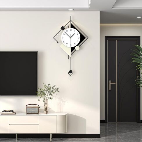 Modern Wall Clock for Living Room Decor Big Decorative Metal Wall Clock with Pendulum 15 Inch Large Black Silent Quality Quartz Clock Non Ticking Battery Operated for Kitchen Office Bedroom in Saudi Arabia