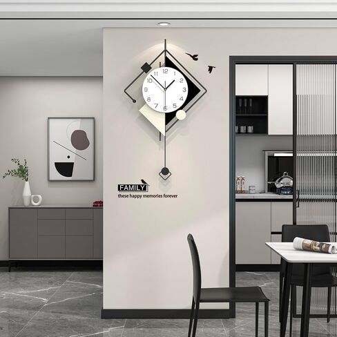 Modern Wall Clock for Living Room Decor Big Decorative Metal Wall Clock with Pendulum 15 Inch Large Black Silent Quality Quartz Clock Non Ticking Battery Operated for Kitchen Office Bedroom in Saudi Arabia