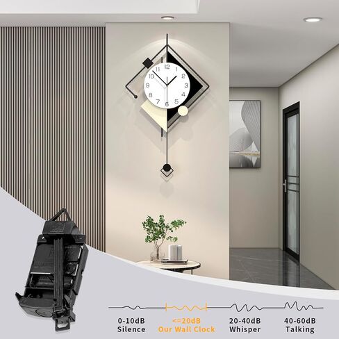Modern Wall Clock for Living Room Decor Big Decorative Metal Wall Clock with Pendulum 15 Inch Large Black Silent Quality Quartz Clock Non Ticking Battery Operated for Kitchen Office Bedroom in Saudi Arabia