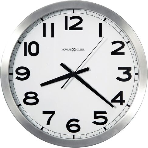 Howard Miller Gooding Wall Clock II 547-688 – Modern Round Brushed Aluminum, Flat Glass Crystal, Sturdy Metal Frame, Classic Black Accents, Quartz Movement in Kuwait