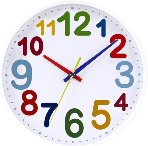 9 Inch Kids Silent Wall Clock, Non-Ticking Battery Operated Quartz Analog Clock, Ideal for Kids Room, Living Room, Classroom, Nursery, Studying Room, Playroom in Kuwait