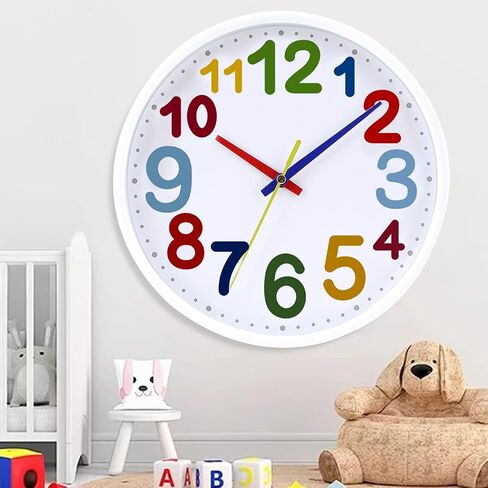 9 Inch Kids Silent Wall Clock, Non-Ticking Battery Operated Quartz Analog Clock, Ideal for Kids Room, Living Room, Classroom, Nursery, Studying Room, Playroom in Kuwait
