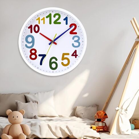 9 Inch Kids Silent Wall Clock, Non-Ticking Battery Operated Quartz Analog Clock, Ideal for Kids Room, Living Room, Classroom, Nursery, Studying Room, Playroom in Kuwait