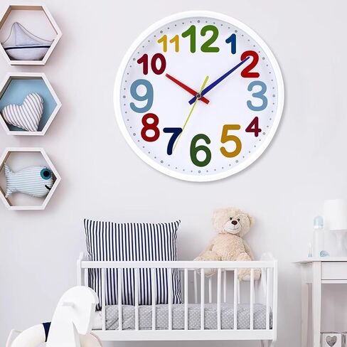 9 Inch Kids Silent Wall Clock, Non-Ticking Battery Operated Quartz Analog Clock, Ideal for Kids Room, Living Room, Classroom, Nursery, Studying Room, Playroom in Kuwait