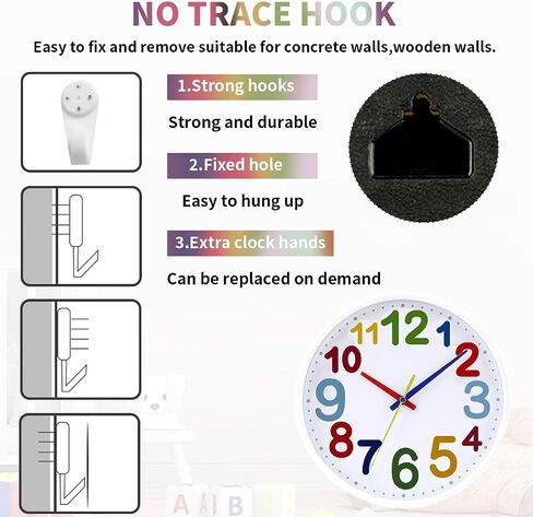 9 Inch Kids Silent Wall Clock, Non-Ticking Battery Operated Quartz Analog Clock, Ideal for Kids Room, Living Room, Classroom, Nursery, Studying Room, Playroom in Kuwait