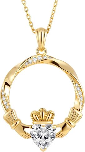 AuraLyric Gold Claddagh Necklace for Women, 14K Gold Plated Irish Jewelry Non Tarnish, Infinity Mobius Strip Circle Pendant, Mothers Day Anniversary Birthday Gift 18"+2" Cable Chain in Saudi Arabia