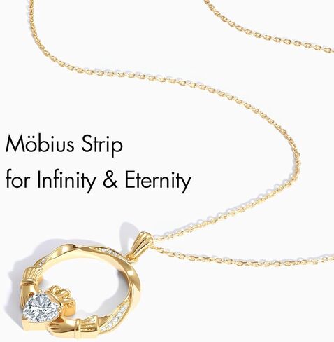 AuraLyric Gold Claddagh Necklace for Women, 14K Gold Plated Irish Jewelry Non Tarnish, Infinity Mobius Strip Circle Pendant, Mothers Day Anniversary Birthday Gift 18"+2" Cable Chain in Saudi Arabia