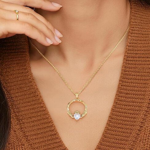 AuraLyric Gold Claddagh Necklace for Women, 14K Gold Plated Irish Jewelry Non Tarnish, Infinity Mobius Strip Circle Pendant, Mothers Day Anniversary Birthday Gift 18"+2" Cable Chain in Saudi Arabia