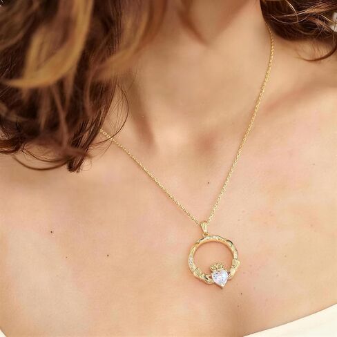 AuraLyric Gold Claddagh Necklace for Women, 14K Gold Plated Irish Jewelry Non Tarnish, Infinity Mobius Strip Circle Pendant, Mothers Day Anniversary Birthday Gift 18"+2" Cable Chain in Saudi Arabia