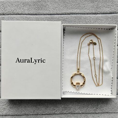 AuraLyric Gold Claddagh Necklace for Women, 14K Gold Plated Irish Jewelry Non Tarnish, Infinity Mobius Strip Circle Pendant, Mothers Day Anniversary Birthday Gift 18"+2" Cable Chain in Saudi Arabia