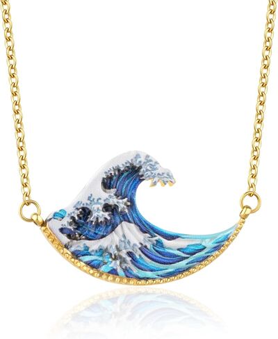 Lauren-Spencer Wave Necklace for Women Stainless Steel - Enamel Wave Pendant with Dainty Chain - Surfer Jewelry Ocean Themed Summer Accessory Birthday Gift for Her in Saudi Arabia