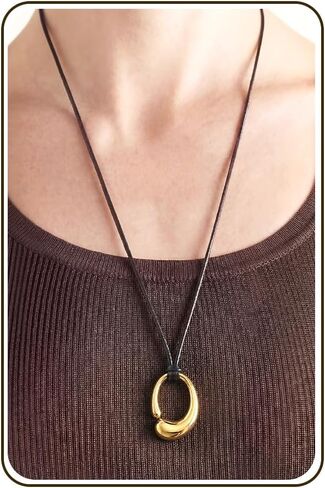 Krfy Chunky Gold Statement Pendant Necklaces for Women 16k Gold Silver Plated Long Necklace with Black Cord Large Big Pendant Necklace Boho Western Jewelry in Saudi Arabia