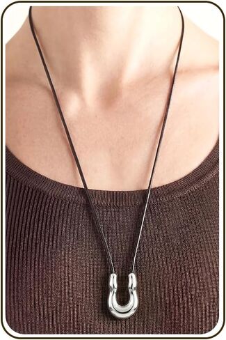 Krfy Chunky Gold Statement Pendant Necklaces for Women 16k Gold Silver Plated Long Necklace with Black Cord Large Big Pendant Necklace Boho Western Jewelry in Saudi Arabia