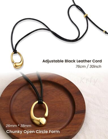 Krfy Chunky Gold Statement Pendant Necklaces for Women 16k Gold Silver Plated Long Necklace with Black Cord Large Big Pendant Necklace Boho Western Jewelry in Saudi Arabia