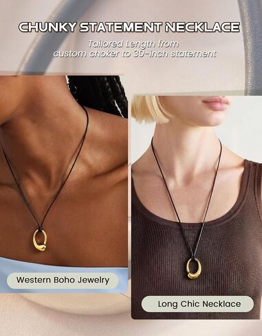 Krfy Chunky Gold Statement Pendant Necklaces for Women 16k Gold Silver Plated Long Necklace with Black Cord Large Big Pendant Necklace Boho Western Jewelry in Saudi Arabia