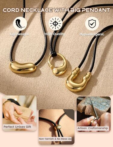 Krfy Chunky Gold Statement Pendant Necklaces for Women 16k Gold Silver Plated Long Necklace with Black Cord Large Big Pendant Necklace Boho Western Jewelry in Saudi Arabia