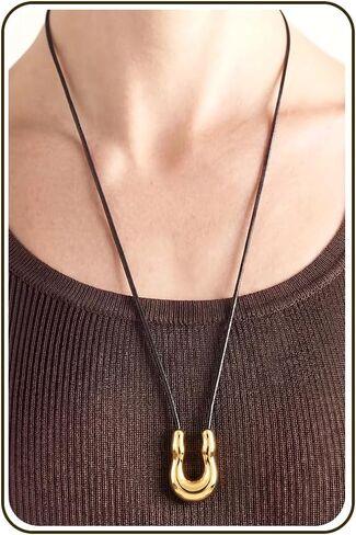 Krfy Chunky Gold Statement Pendant Necklaces for Women 16k Gold Silver Plated Long Necklace with Black Cord Large Big Pendant Necklace Boho Western Jewelry in Saudi Arabia