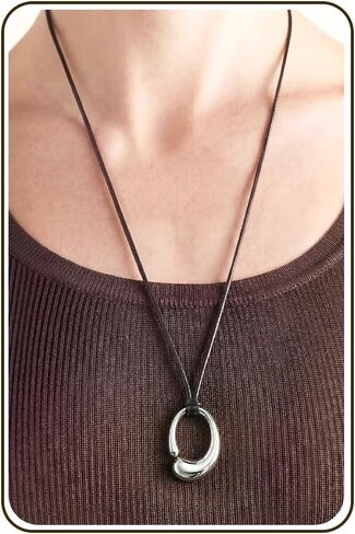 Krfy Chunky Gold Statement Pendant Necklaces for Women 16k Gold Silver Plated Long Necklace with Black Cord Large Big Pendant Necklace Boho Western Jewelry in Saudi Arabia