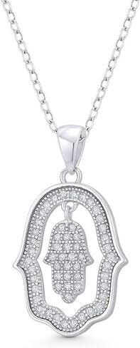 Alfred & Vincent Hamsa Hand Evil Eye Charm Cubic Zirconia CZ Crystal Pendant & Chain Necklace in .925 Sterling Silver w/Rhodium in Saudi Arabia